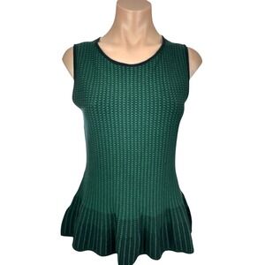 Ann Taylor Sleeveless Knit Top Green & Black Pullover Size Small Petite